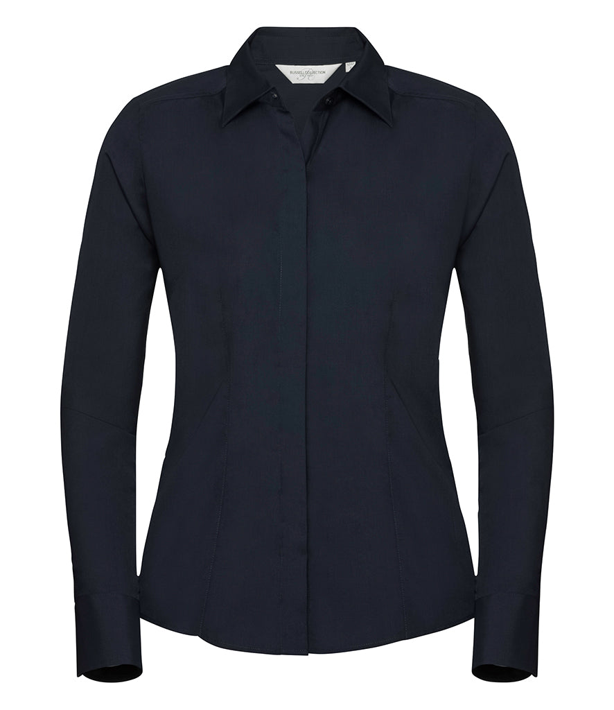 Russell Collection Ladies Long Sleeve Fitted Poplin Shirt