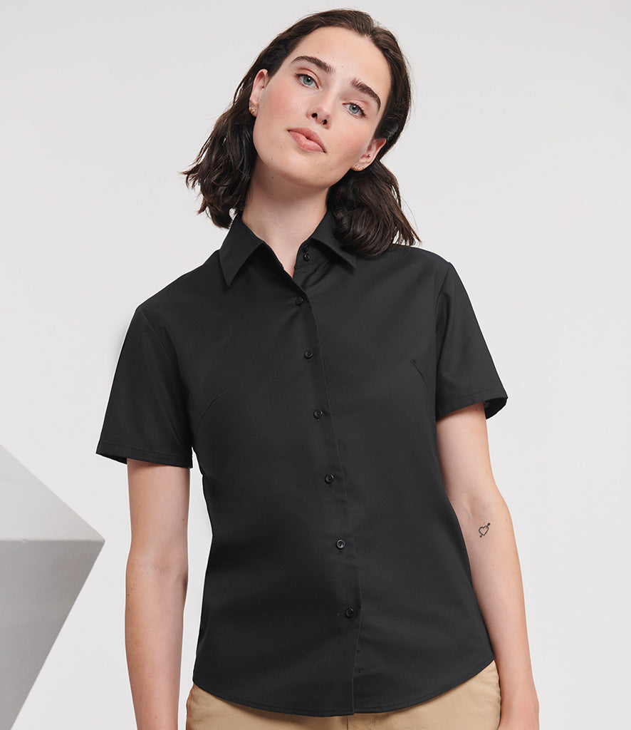 Russell Collection Ladies Short Sleeve Easy Care Oxford Shirt