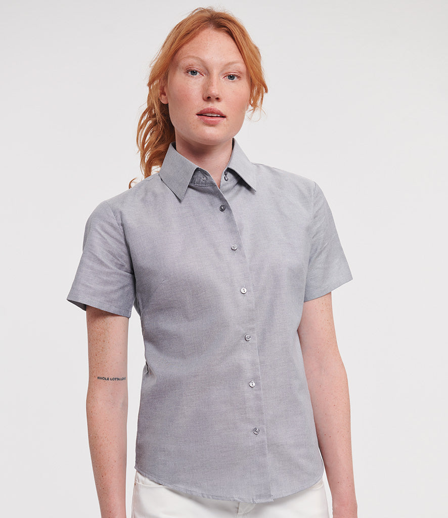 Russell Collection Ladies Short Sleeve Easy Care Oxford Shirt