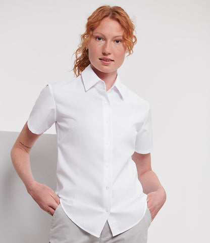 Russell Collection Ladies Short Sleeve Easy Care Oxford Shirt