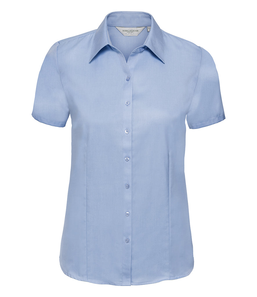 Russell Collection Ladies Short Sleeve Herringbone Shirt