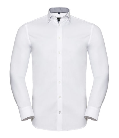 Russell Collection Long Sleeve Contrast Herringbone Shirt