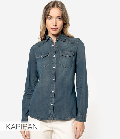 Kariban Ladies Long Sleeve Denim Shirt